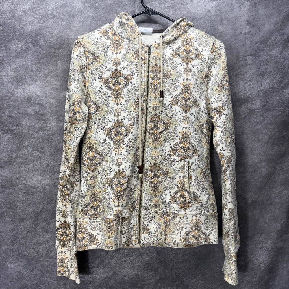 Y2K Ezekiel Baroque Paisley Full Zip Hoodie Sweatshirt Womens M Skater Cream